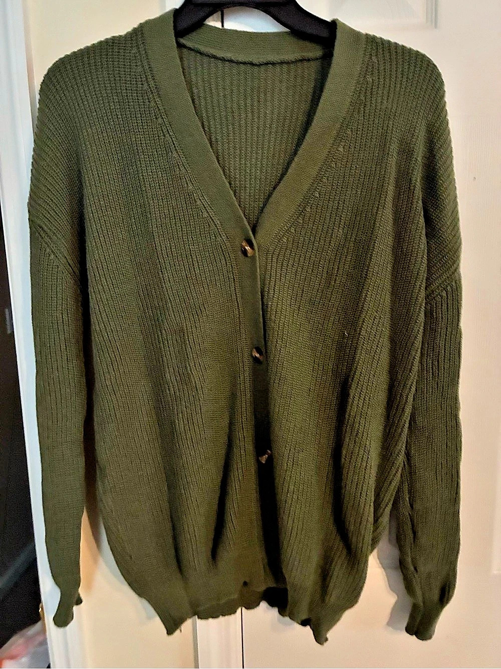 Olive Knit Button-Front Cardigan Size Large